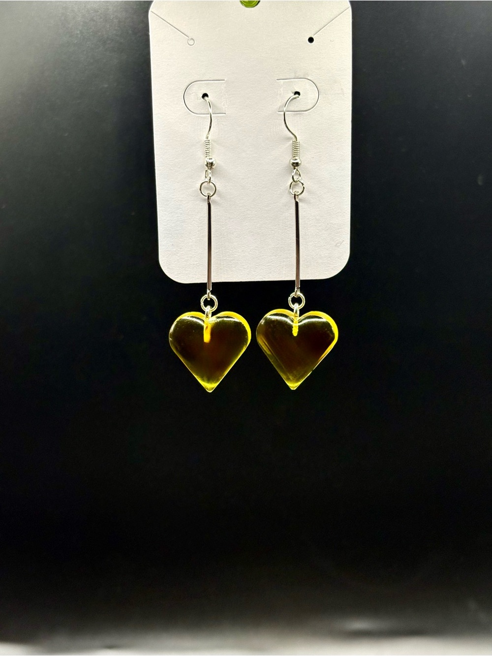 Yellow Heart Drop Earrings- Long - Picture 2 of 5